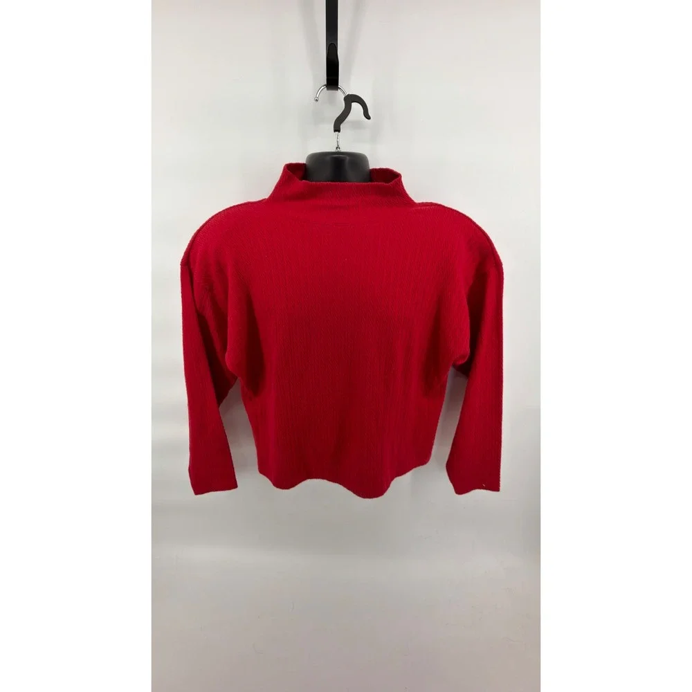 Vintage 90s Express Tricot Red Textured Mock Neck Long‎ Sleeve Top Womens Large